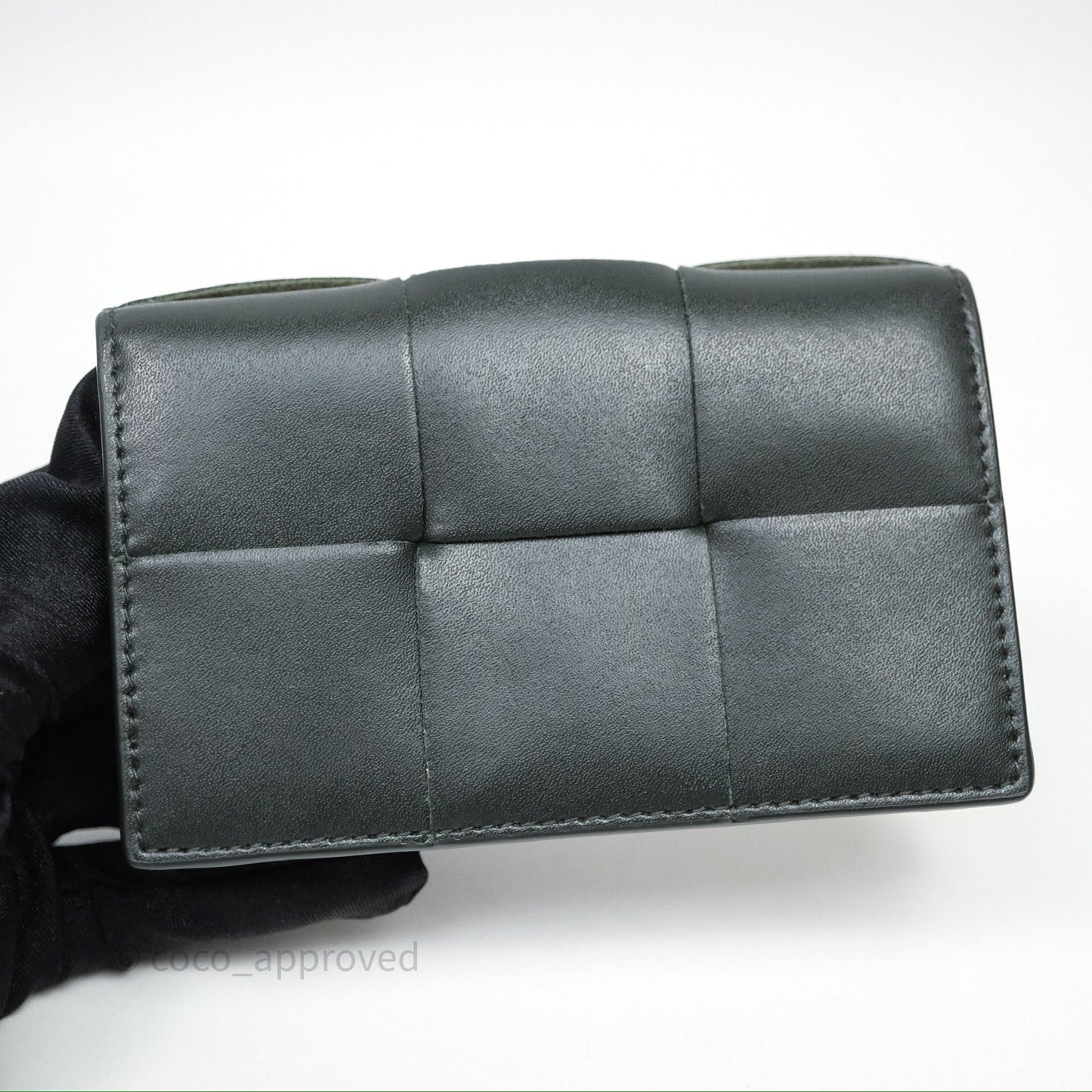 Bottega Veneta Cassette Business Dark Green Card Case Silver Hardware