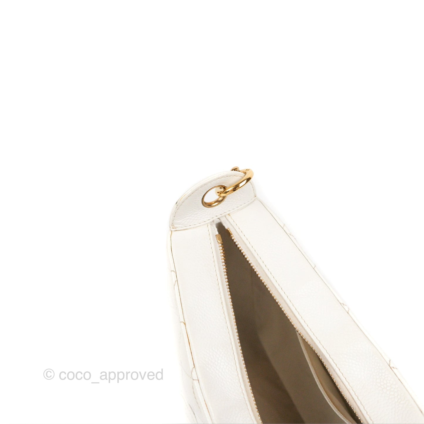 Chanel Vintage CC Quilted Shoulder Bag White Caviar Gold Hardware
