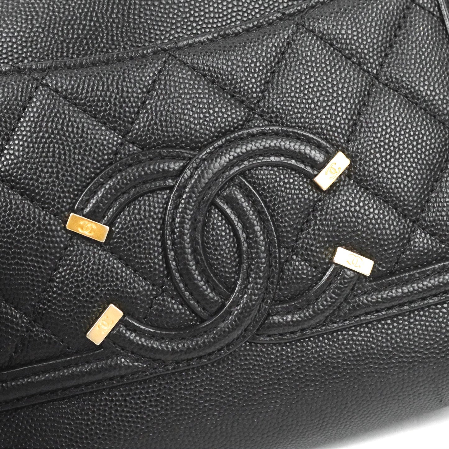 Chanel Quilted Filigree Waist Belt Bag Black Caviar Gold Hardware