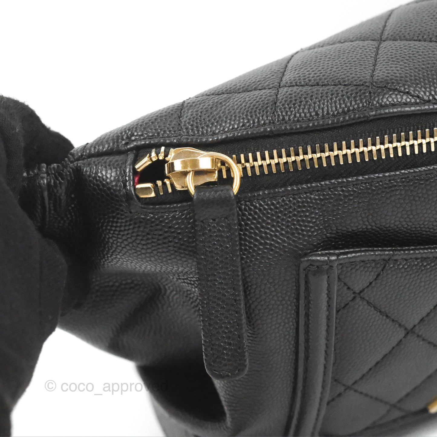 Chanel Quilted Filigree Waist Belt Bag Black Caviar Gold Hardware