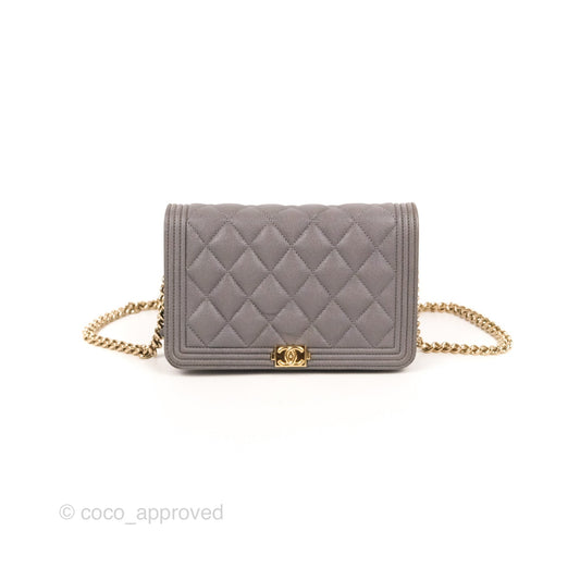 Chanel Quilted Boy Wallet on Chain WOC Grey Caviar Gold Hardware