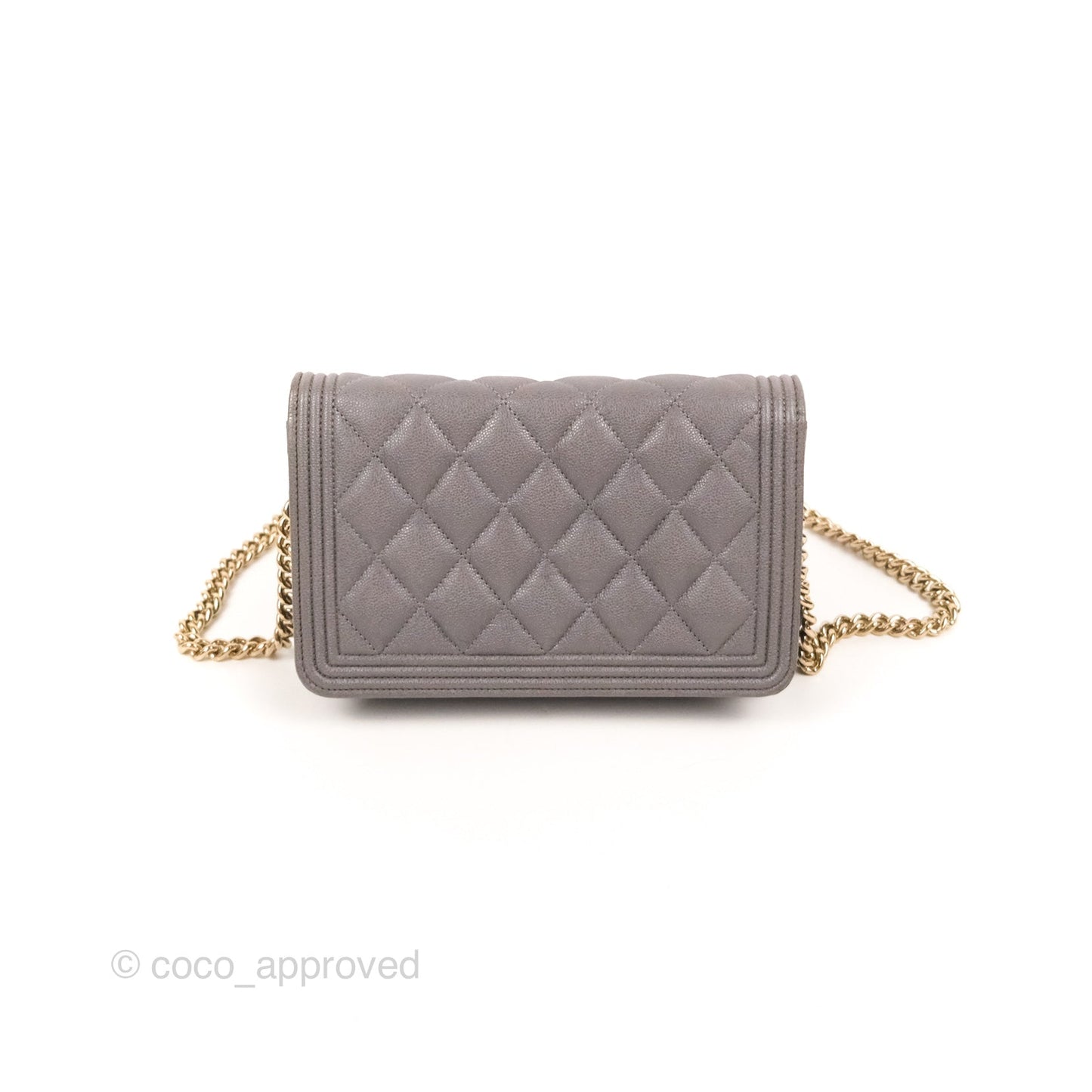 Chanel Quilted Boy Wallet on Chain WOC Grey Caviar Gold Hardware