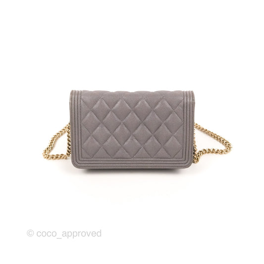 Chanel Quilted Boy Wallet on Chain WOC Grey Caviar Gold Hardware
