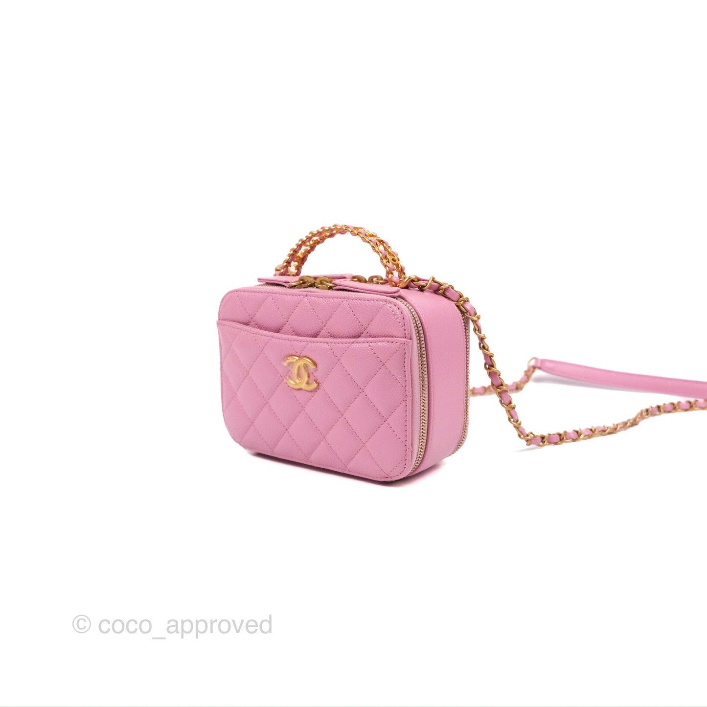 Chanel Caviar Quilted Pick Me Up Small Vanity Case Light Pink