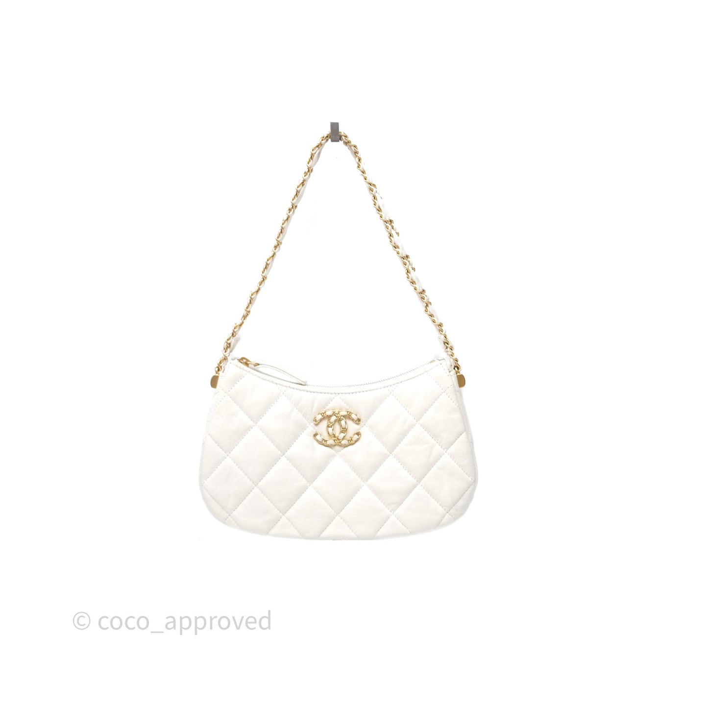 Chanel Hobo Bag White Aged Calfskin Aged Gold Hardware