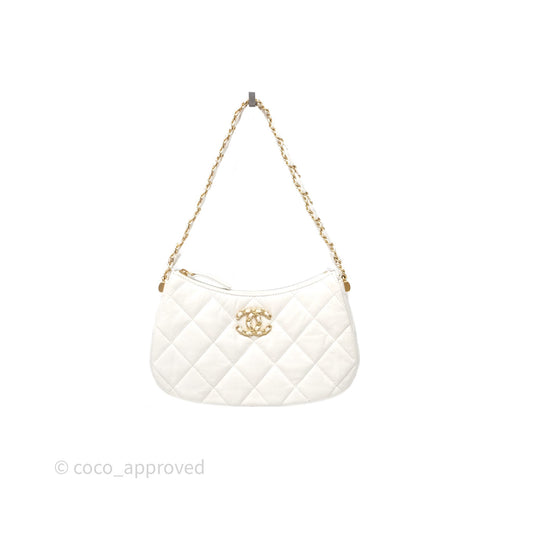 Chanel Hobo Bag White Aged Calfskin Aged Gold Hardware