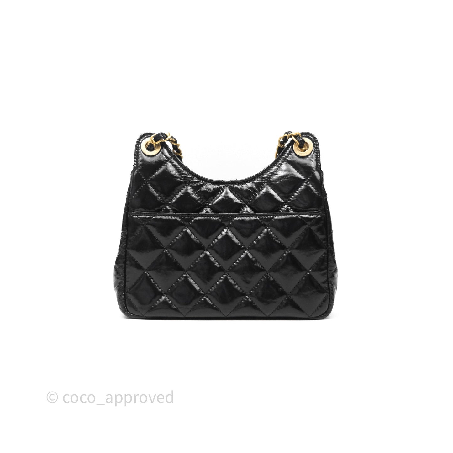 Chanel Small Wavy CC Hobo Black Shiny Crumpled Calfskin Aged Gold Hardware