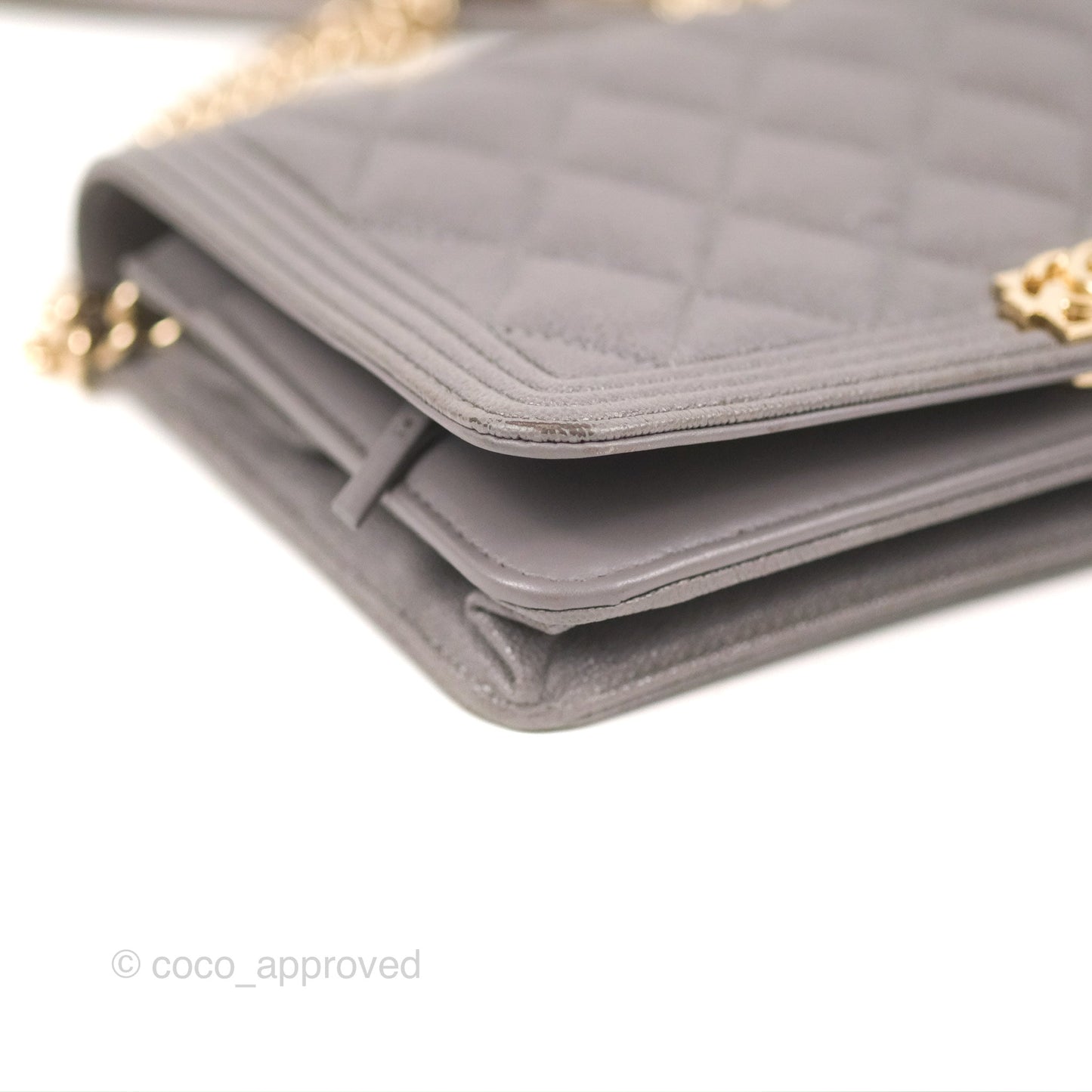 Chanel Quilted Boy Wallet on Chain WOC Grey Caviar Gold Hardware