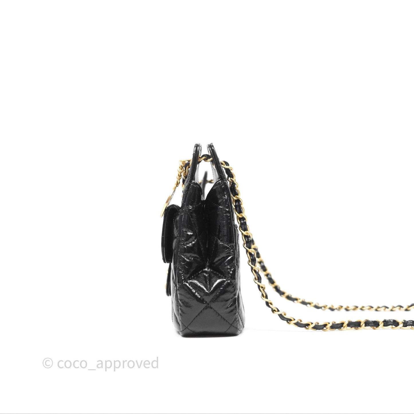 Chanel Small Wavy CC Hobo Black Shiny Crumpled Calfskin Aged Gold Hardware