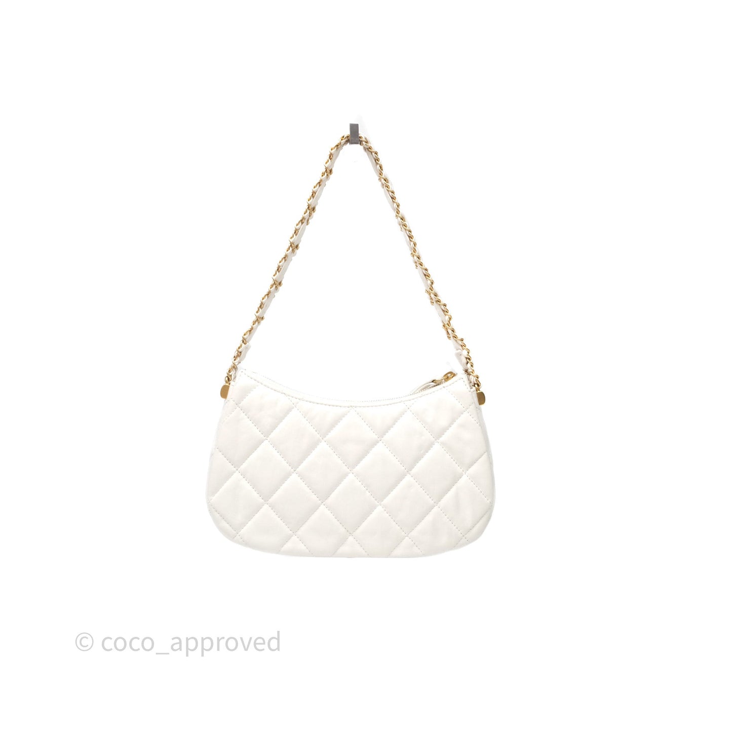 Chanel Hobo Bag White Aged Calfskin Aged Gold Hardware