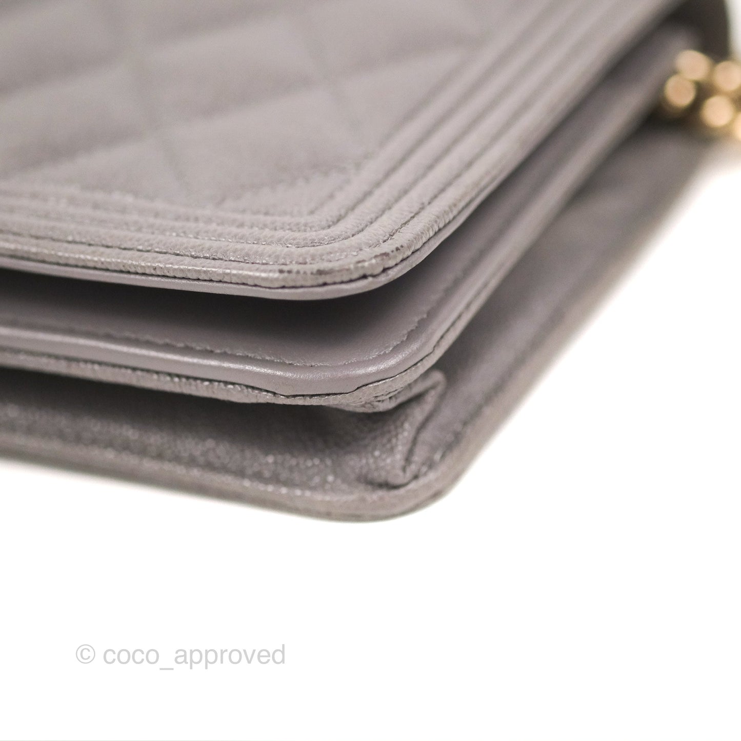 Chanel Quilted Boy Wallet on Chain WOC Grey Caviar Gold Hardware