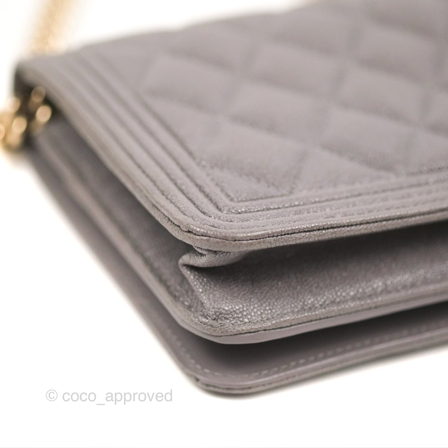 Chanel Quilted Boy Wallet on Chain WOC Grey Caviar Gold Hardware
