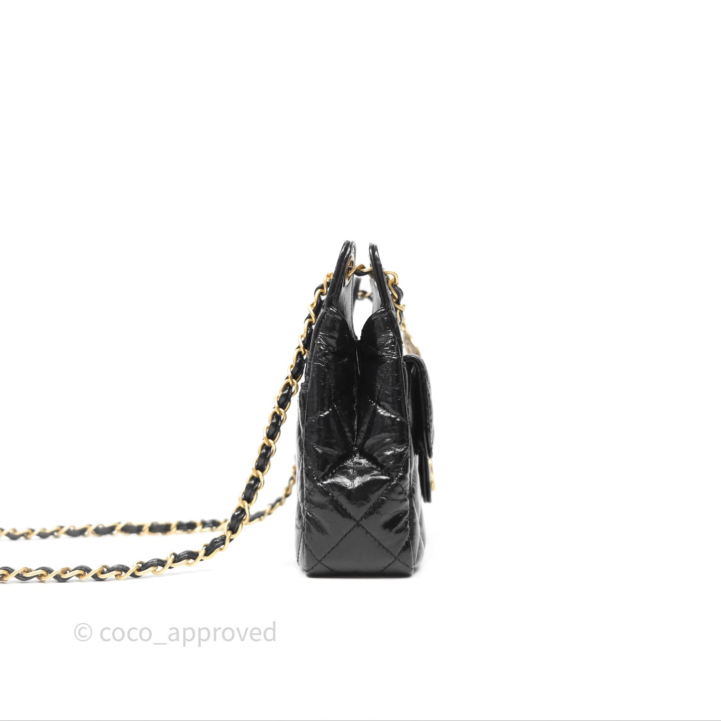 Chanel Small Wavy CC Hobo Black Shiny Crumpled Calfskin Aged Gold Hardware