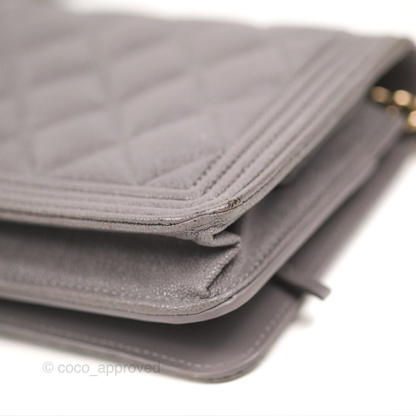 Chanel Quilted Boy Wallet on Chain WOC Grey Caviar Gold Hardware