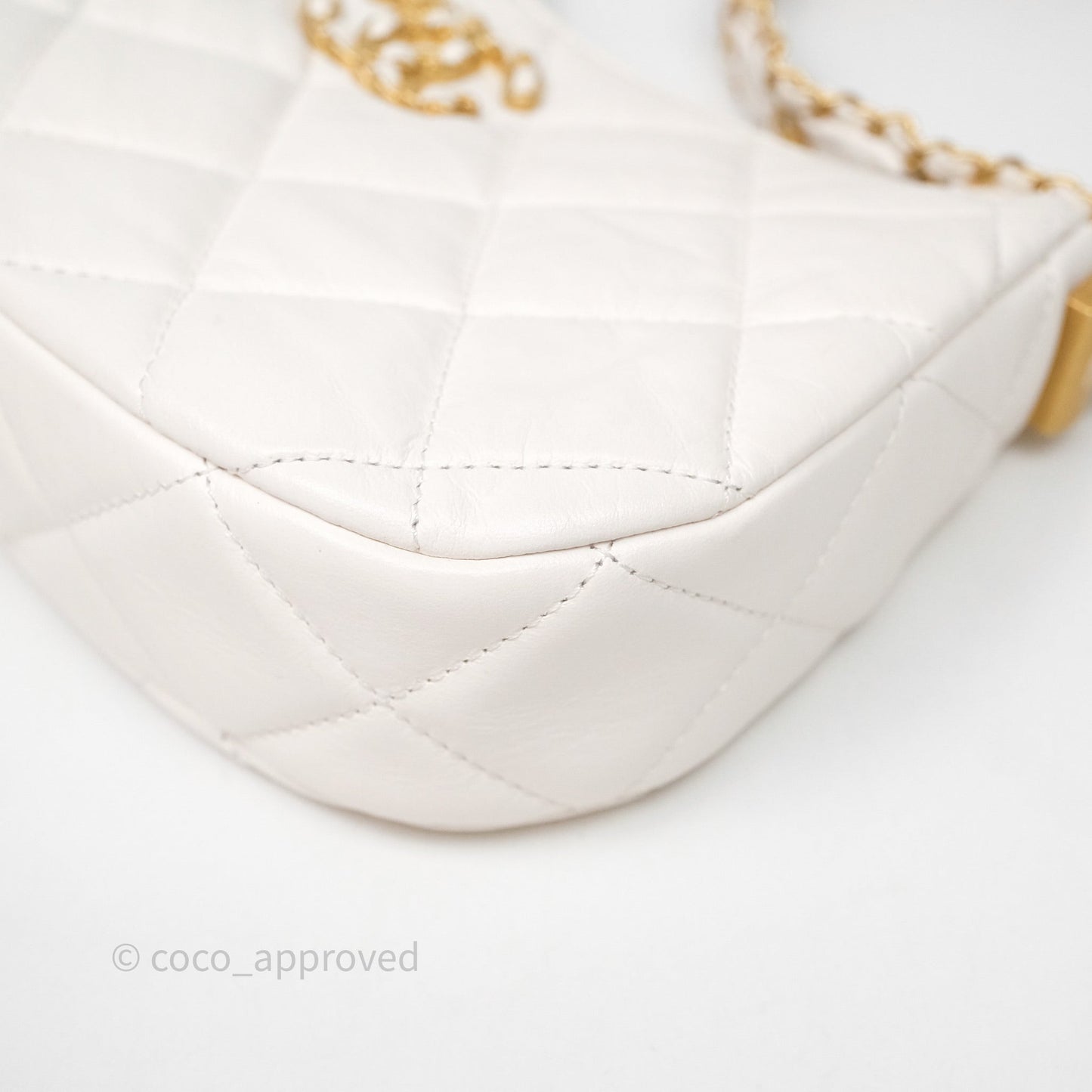 Chanel Hobo Bag White Aged Calfskin Aged Gold Hardware