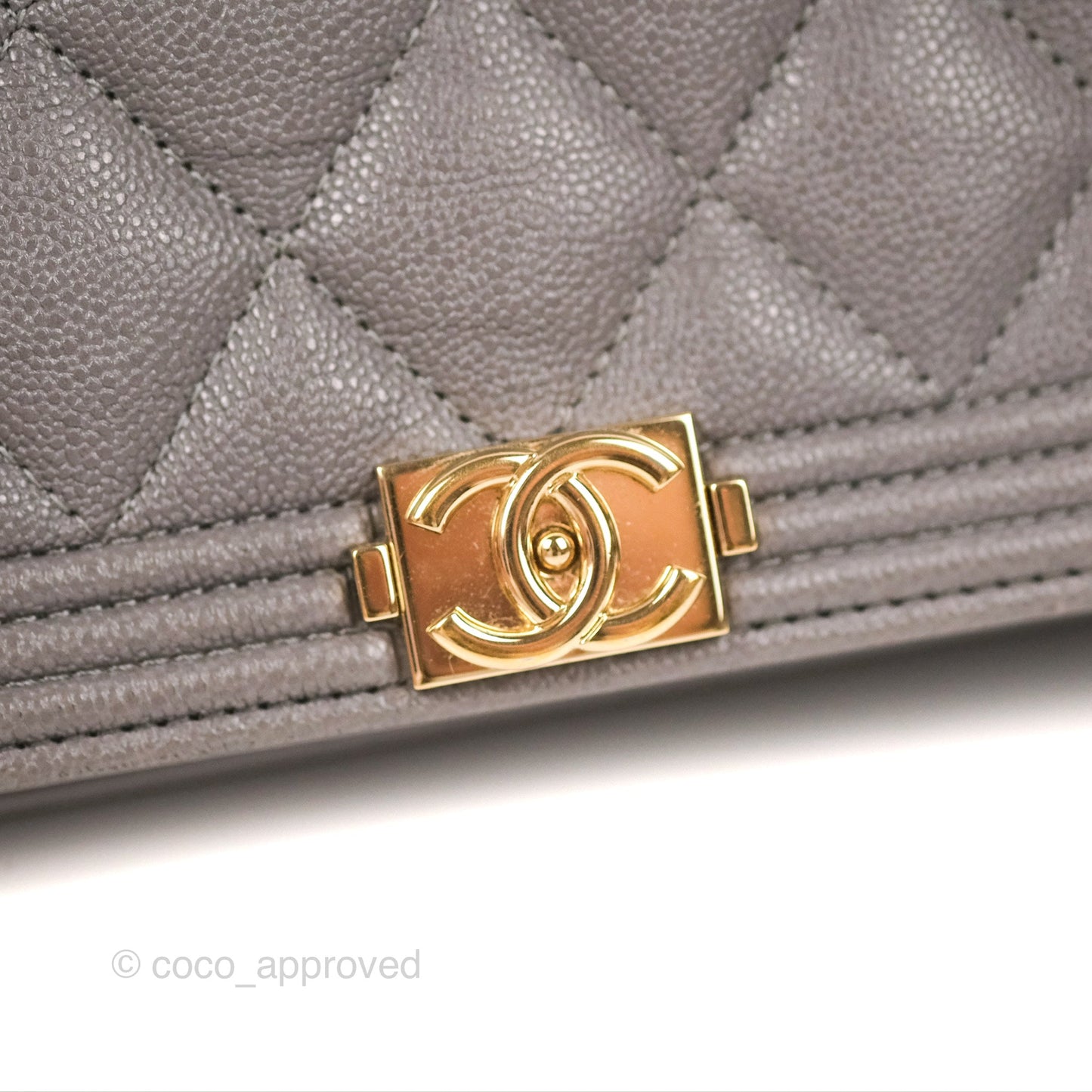 Chanel Quilted Boy Wallet on Chain WOC Grey Caviar Gold Hardware