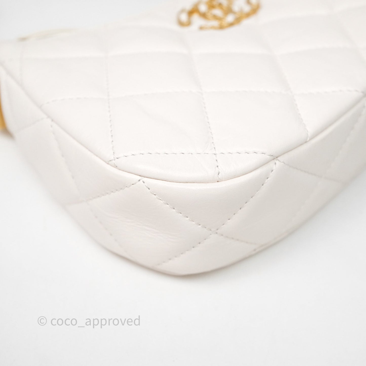Chanel Hobo Bag White Aged Calfskin Aged Gold Hardware