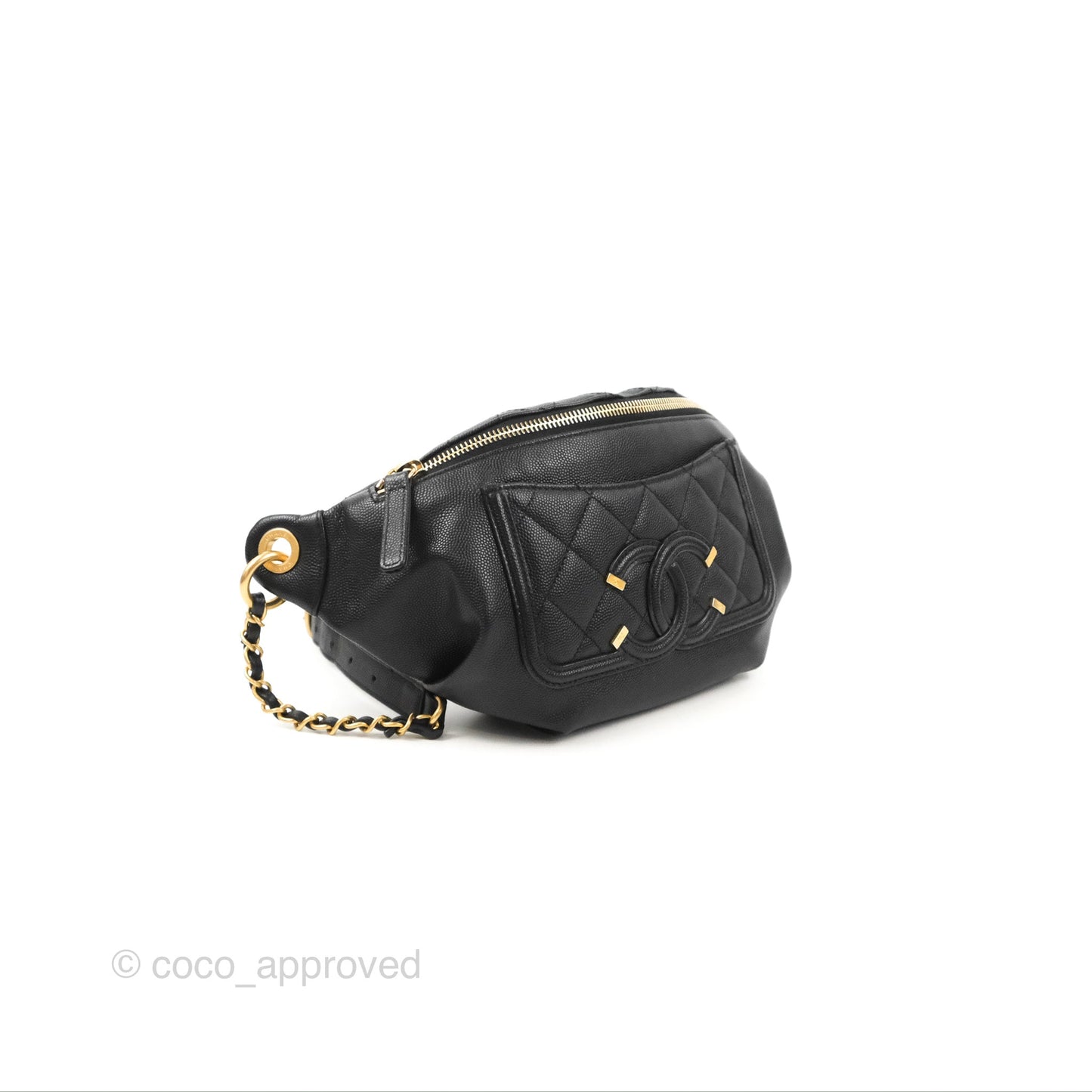Chanel Quilted Filigree Waist Belt Bag Black Caviar Gold Hardware
