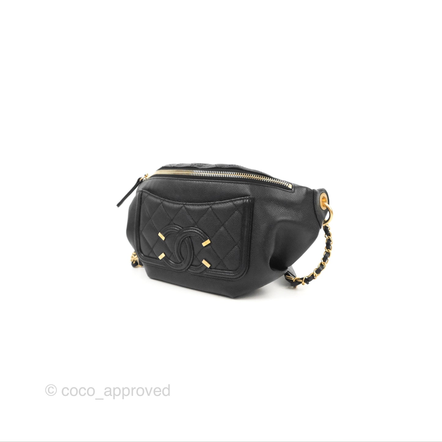 Chanel Quilted Filigree Waist Belt Bag Black Caviar Gold Hardware