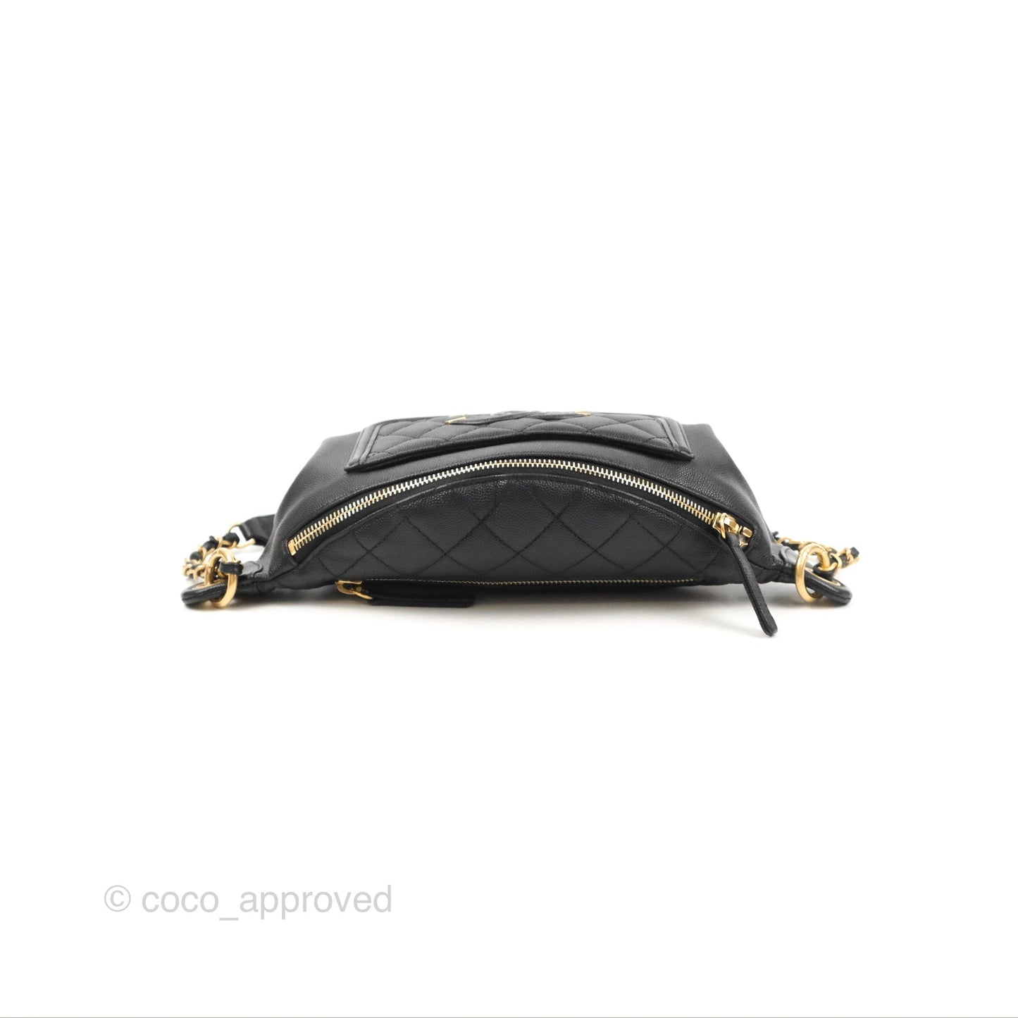 Chanel Quilted Filigree Waist Belt Bag Black Caviar Gold Hardware