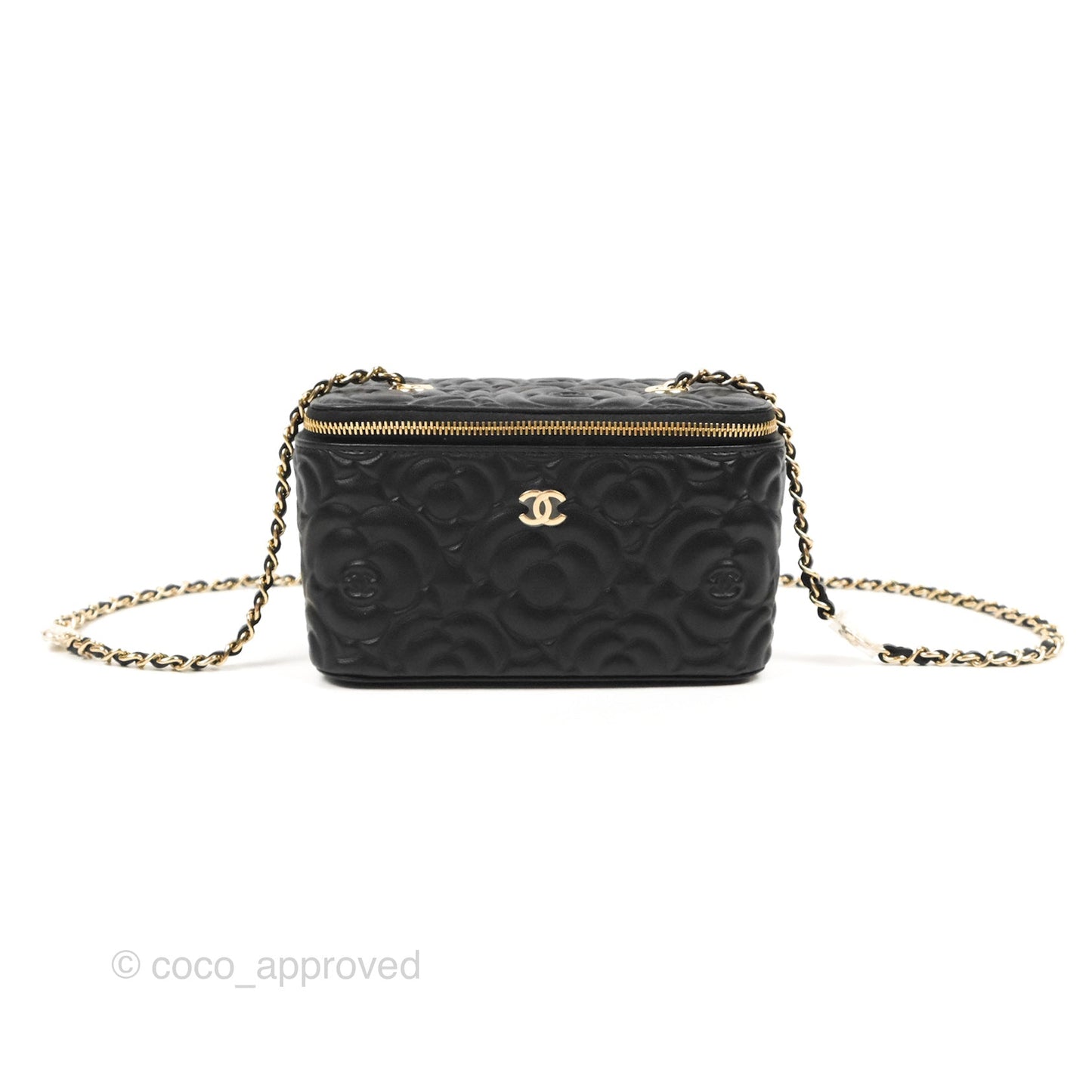 Chanel Vanity Rectangular Camellia Embossed Black Calfskin Gold Hardware