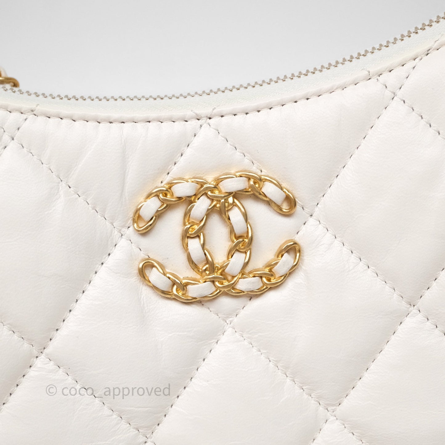Chanel Hobo Bag White Aged Calfskin Aged Gold Hardware