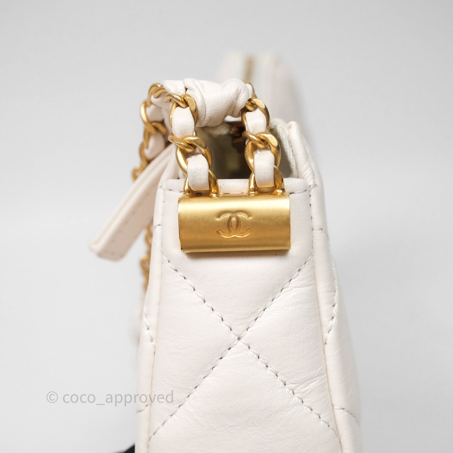 Chanel Hobo Bag White Aged Calfskin Aged Gold Hardware