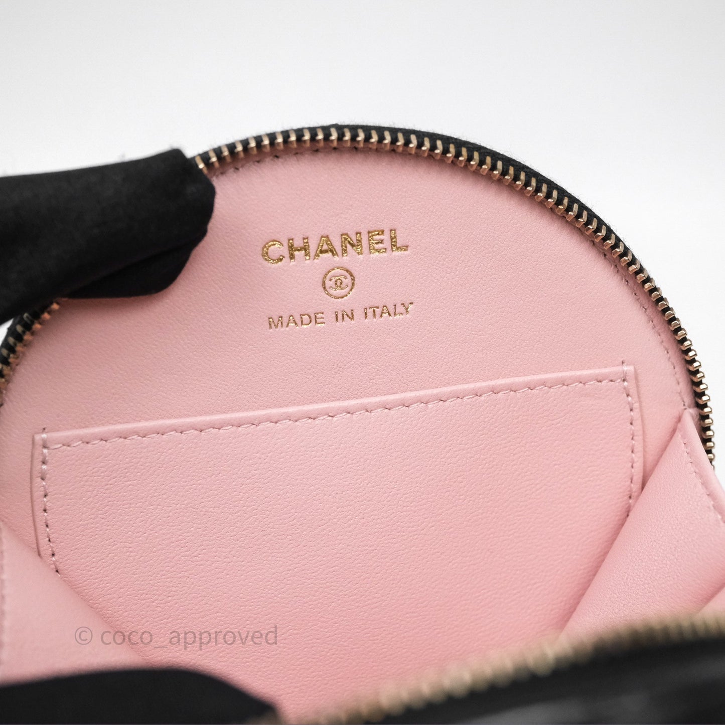 Chanel Mini Round Vanity Bag Handle With Care Black Glazed Lambskin Gold Hardware