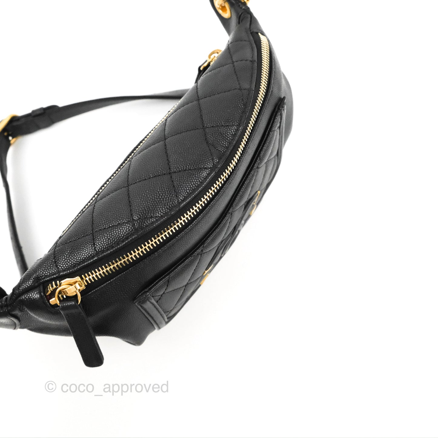 Chanel Quilted Filigree Waist Belt Bag Black Caviar Gold Hardware
