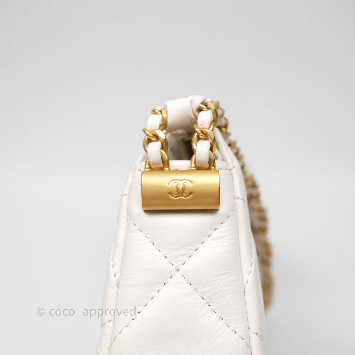 Chanel Hobo Bag White Aged Calfskin Aged Gold Hardware