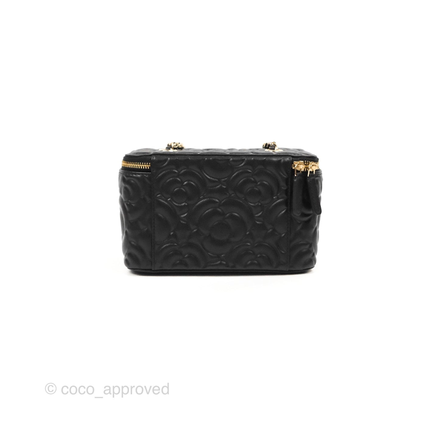 Chanel Vanity Rectangular Camellia Embossed Black Calfskin Gold Hardware