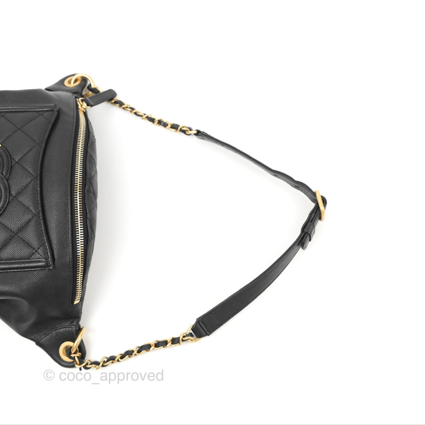 Chanel Quilted Filigree Waist Belt Bag Black Caviar Gold Hardware