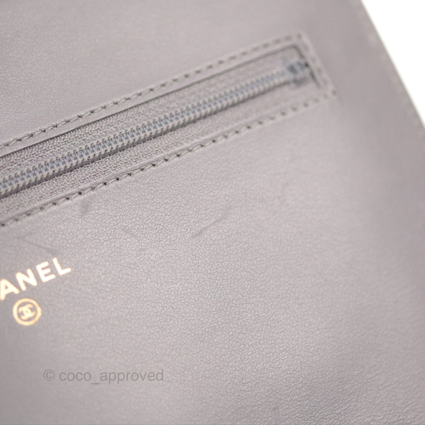 Chanel Quilted Boy Wallet on Chain WOC Grey Caviar Gold Hardware