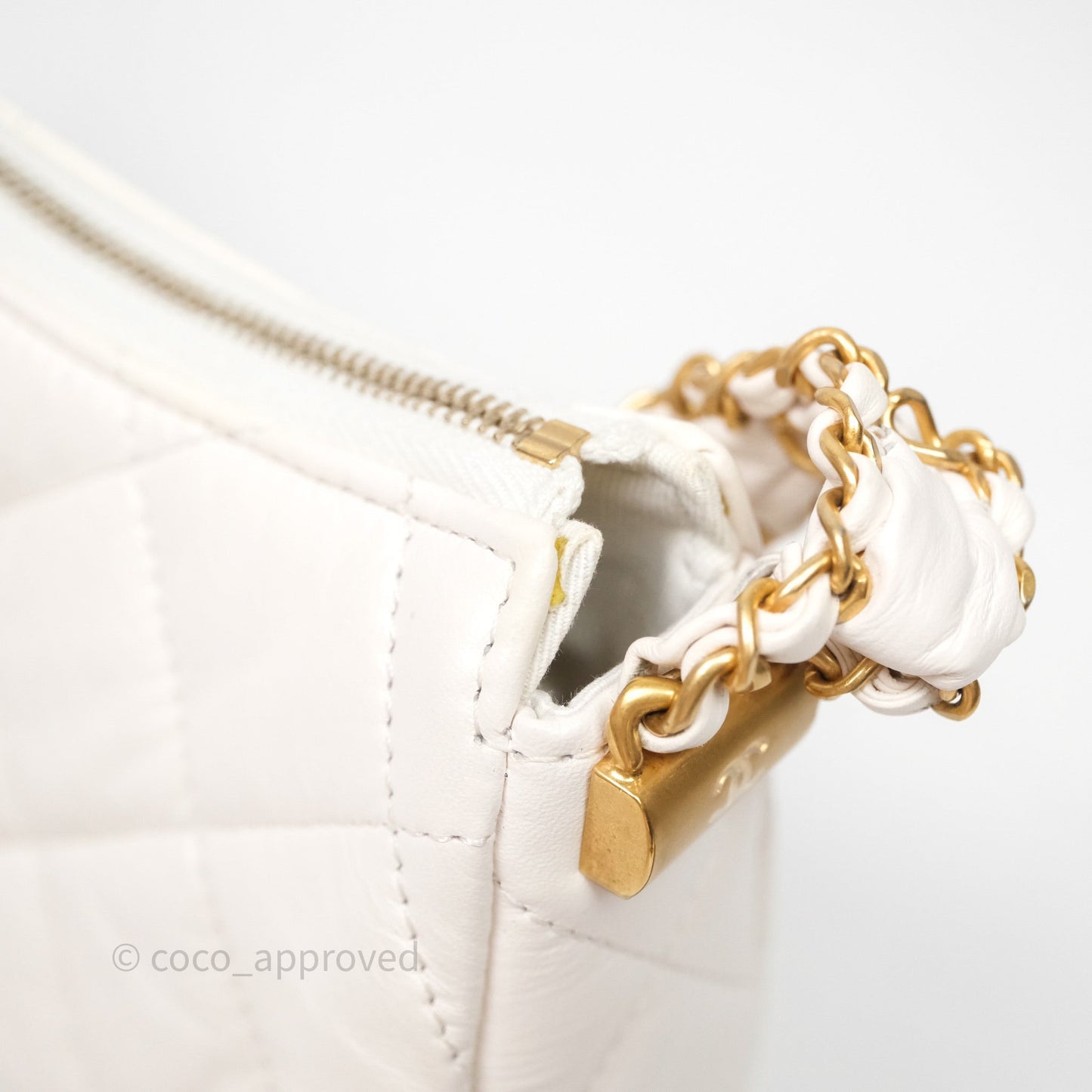 Chanel Hobo Bag White Aged Calfskin Aged Gold Hardware