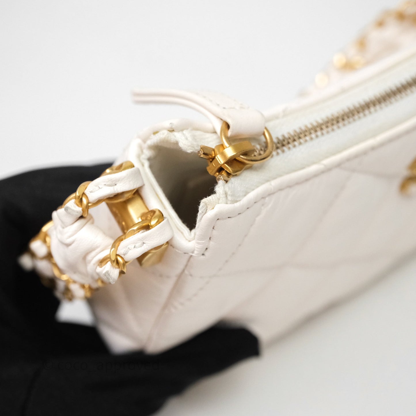 Chanel Hobo Bag White Aged Calfskin Aged Gold Hardware
