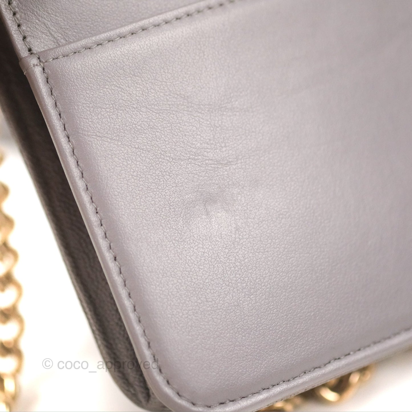 Chanel Quilted Boy Wallet on Chain WOC Grey Caviar Gold Hardware