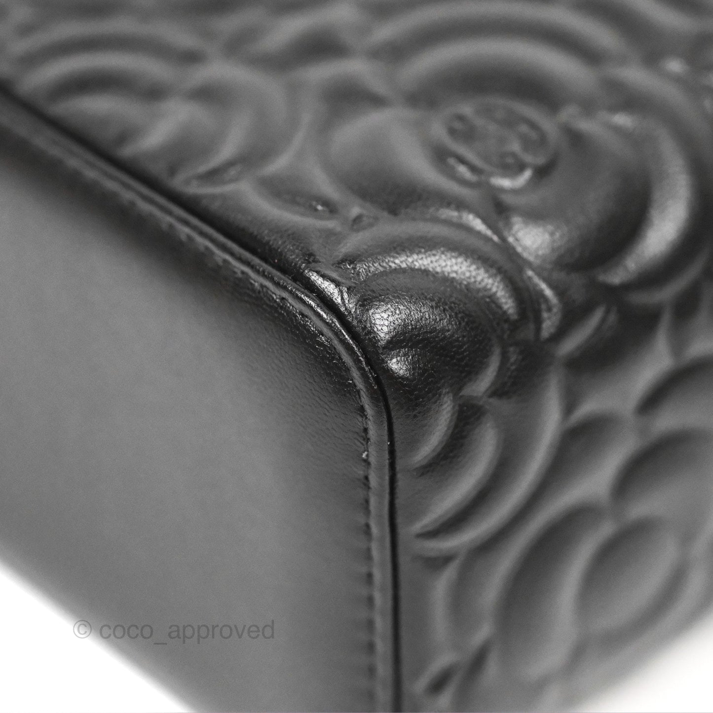 Chanel Vanity Rectangular Camellia Embossed Black Calfskin Gold Hardware