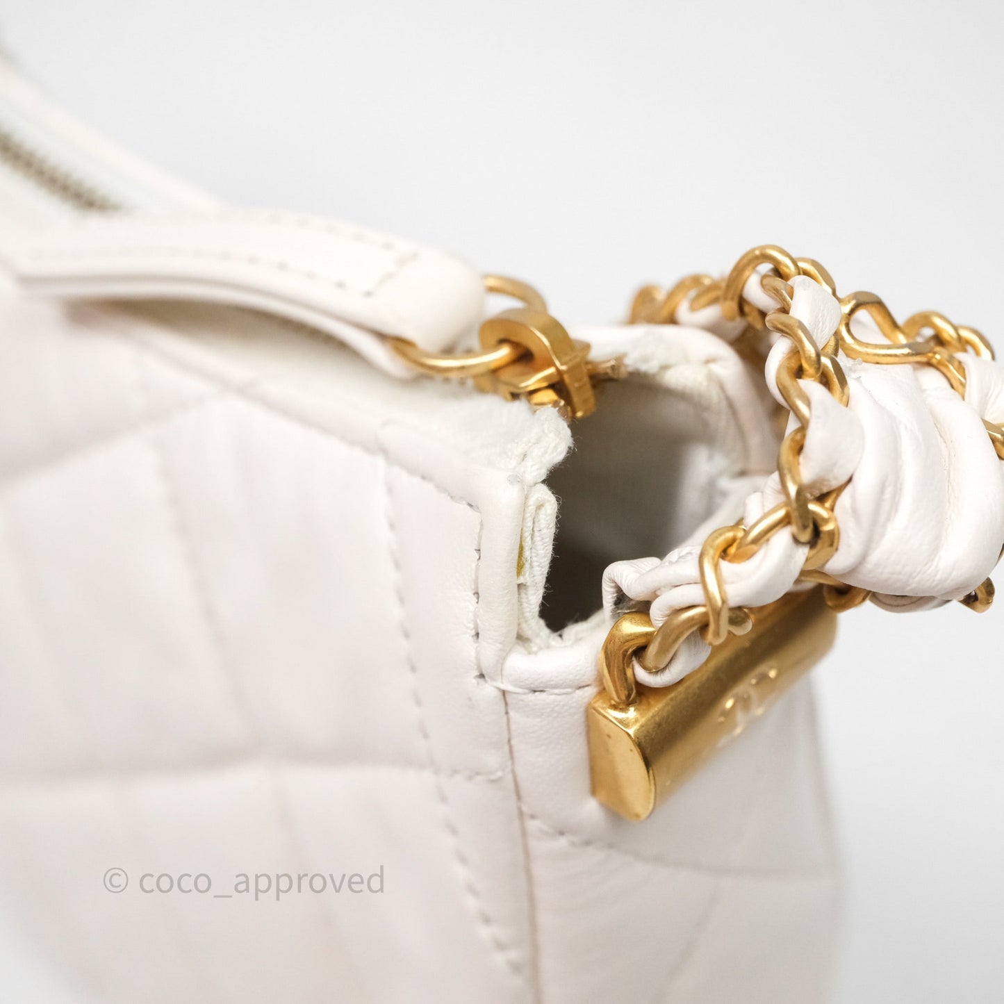 Chanel Hobo Bag White Aged Calfskin Aged Gold Hardware
