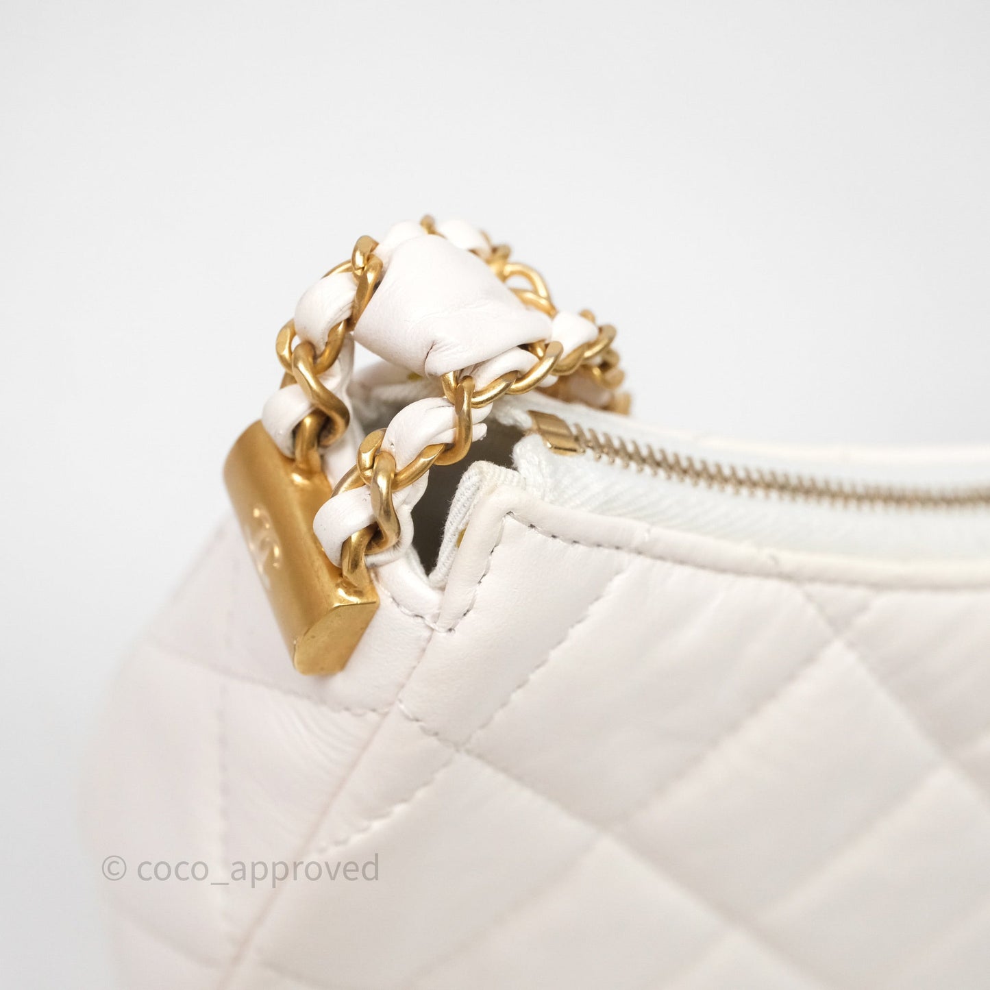 Chanel Hobo Bag White Aged Calfskin Aged Gold Hardware