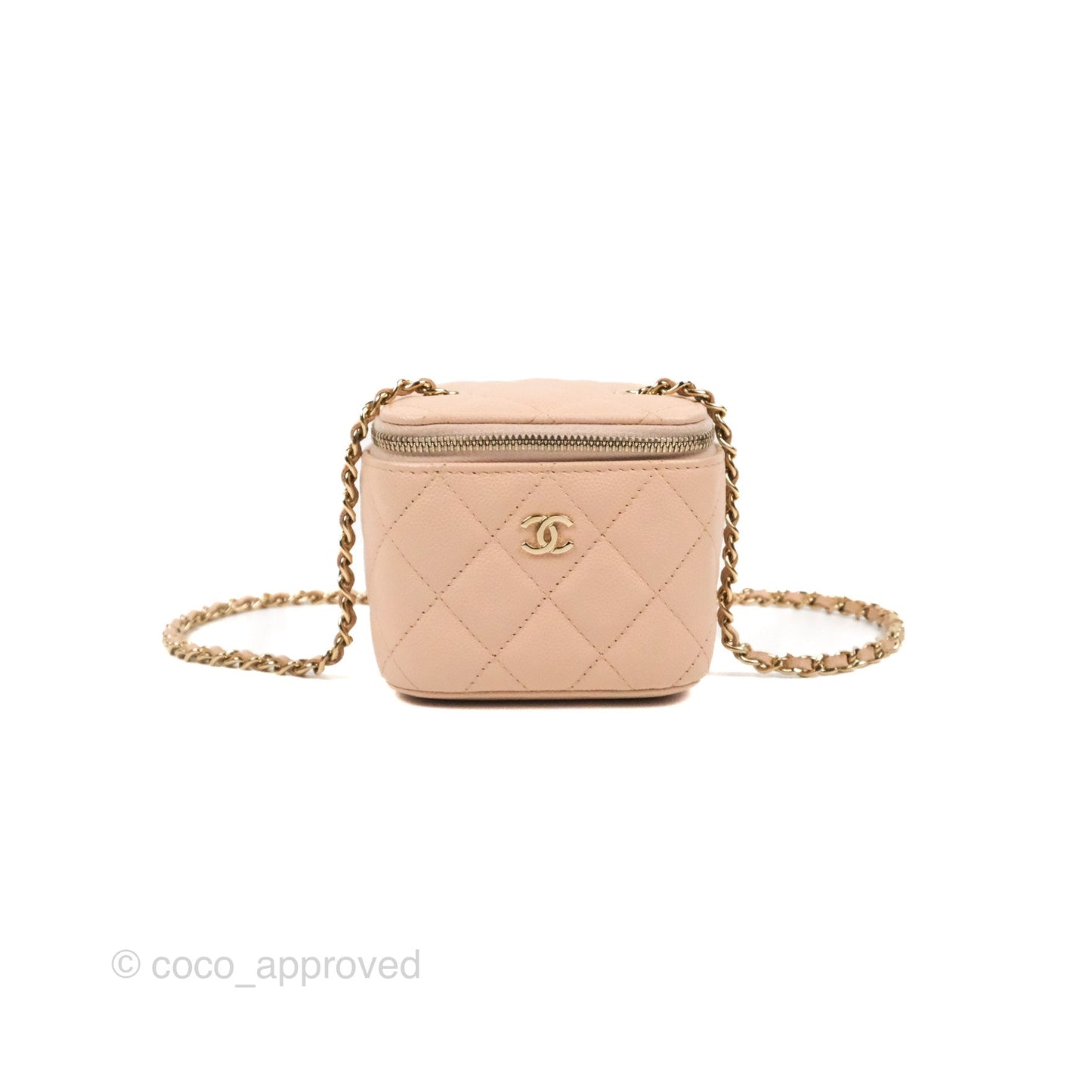 Chanel Mini Vanity With Chain Beige Pink Caviar Gold Hardware