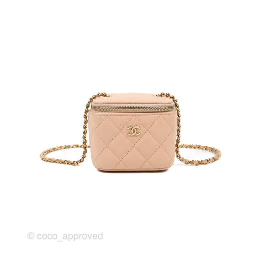 Chanel Mini Vanity With Chain Beige Pink Caviar Gold Hardware