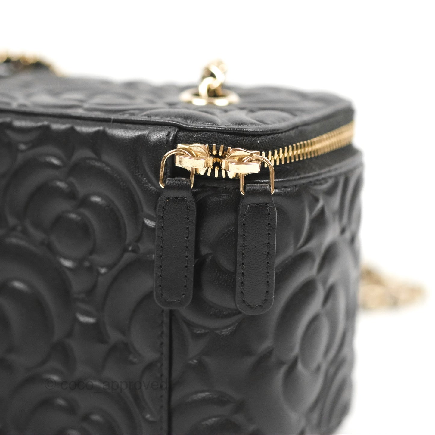 Chanel Vanity Rectangular Camellia Embossed Black Calfskin Gold Hardware