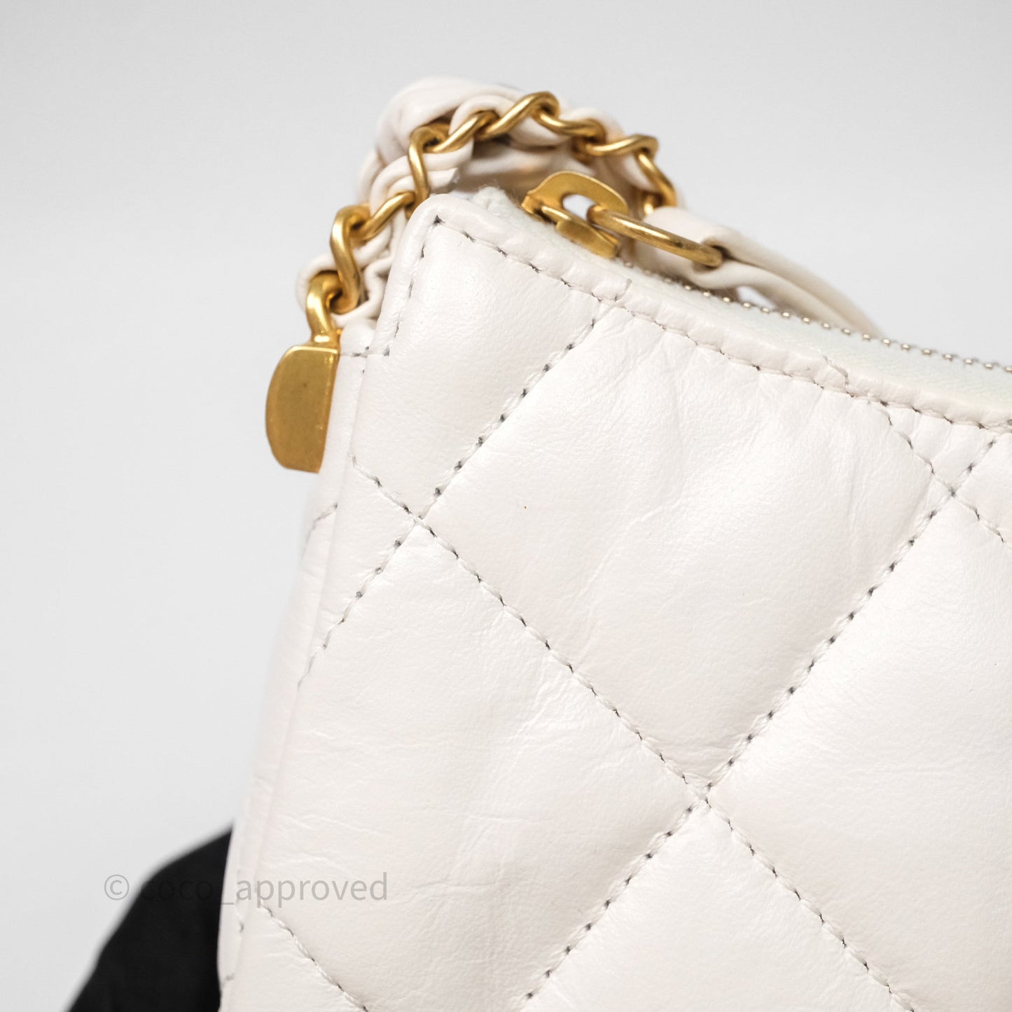Chanel Hobo Bag White Aged Calfskin Aged Gold Hardware