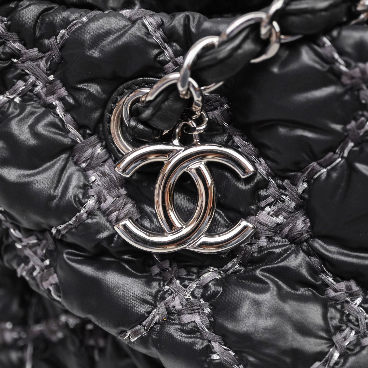Chanel Paris-Byzance Tweed On Stitch Nylon Bubble Dark Grey Shoulder Bag