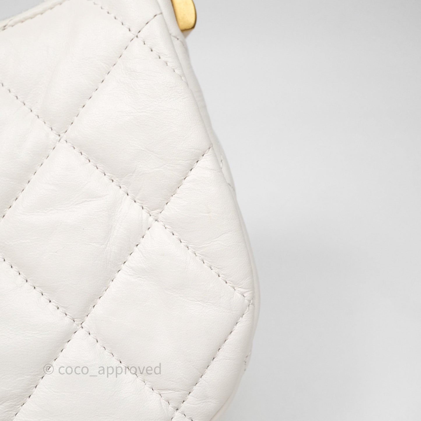Chanel Hobo Bag White Aged Calfskin Aged Gold Hardware