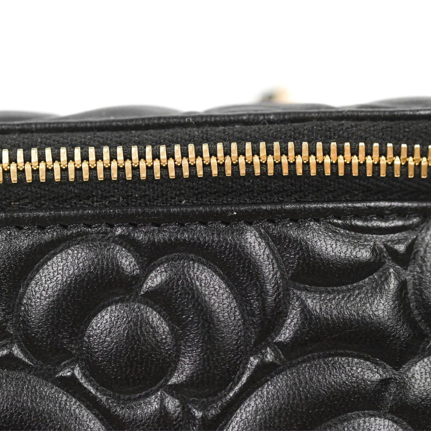 Chanel Vanity Rectangular Camellia Embossed Black Calfskin Gold Hardware