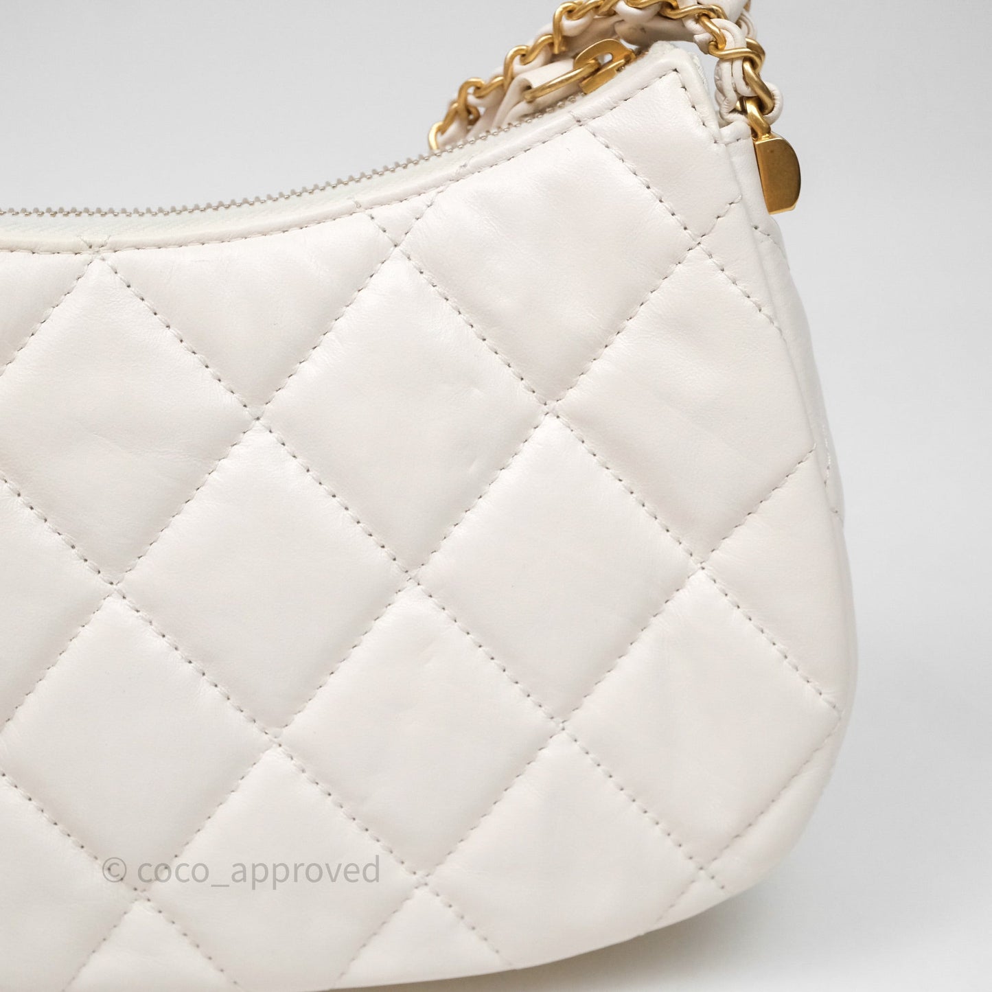 Chanel Hobo Bag White Aged Calfskin Aged Gold Hardware
