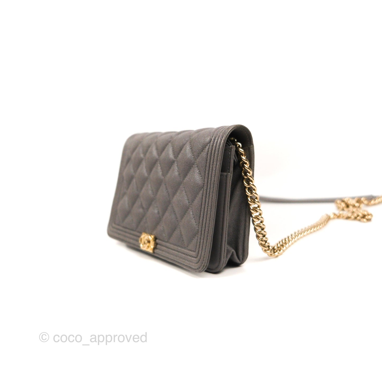 Chanel Quilted Boy Wallet on Chain WOC Grey Caviar Gold Hardware