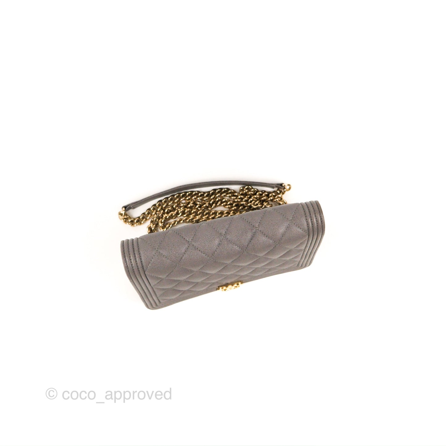 Chanel Quilted Boy Wallet on Chain WOC Grey Caviar Gold Hardware