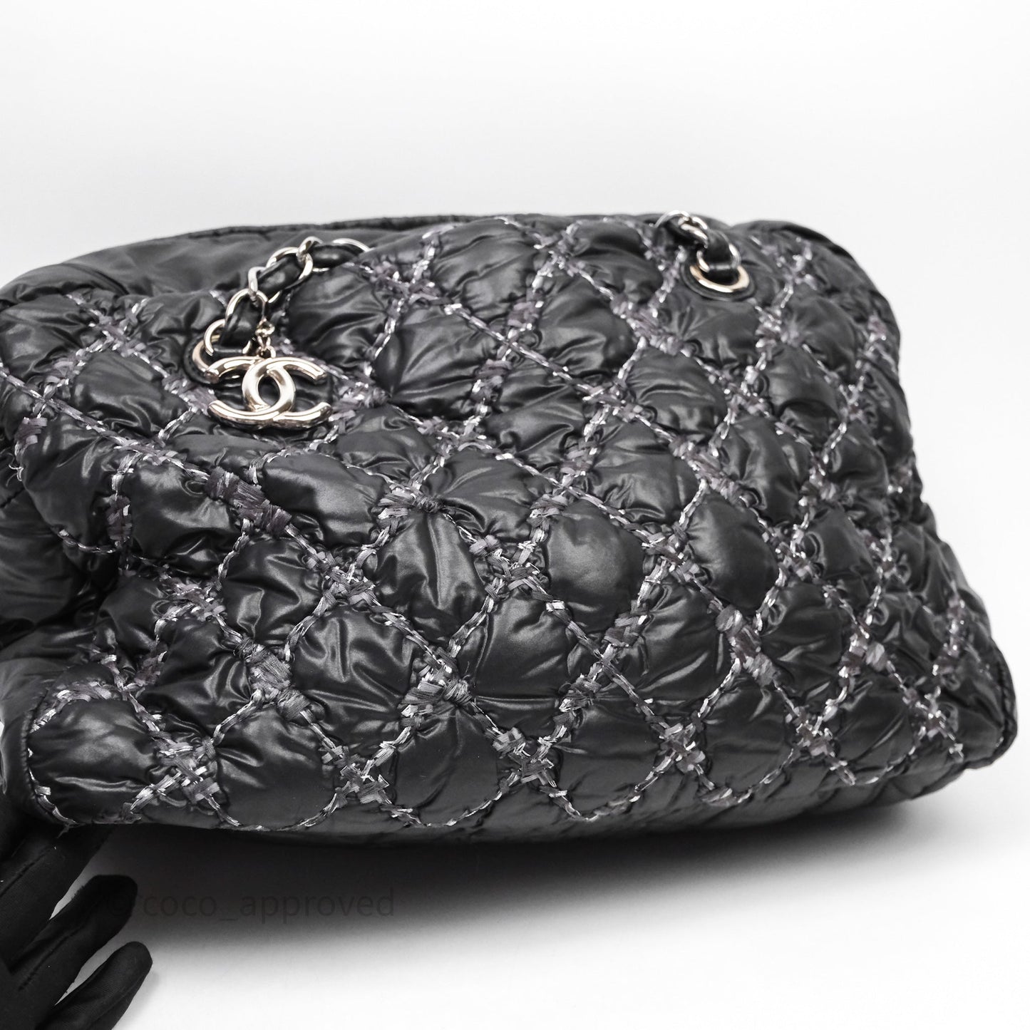 Chanel Paris-Byzance Tweed On Stitch Nylon Bubble Dark Grey Shoulder Bag
